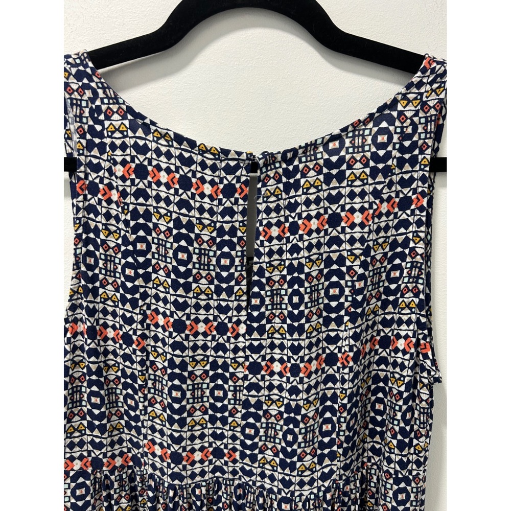 HM Sleeveless Geometric Tribal Print Shift Mini Dress Navy Orange Size 6 - Picture 7 of 9
